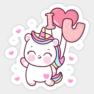 Cute Kawaii i love you unicorn birthday Sticker